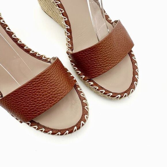 VALENTINO Brown Rockstud Espadrille Wedge Heels Size 40 Peep Sandal Ankle Strap - Picture 6 of 14